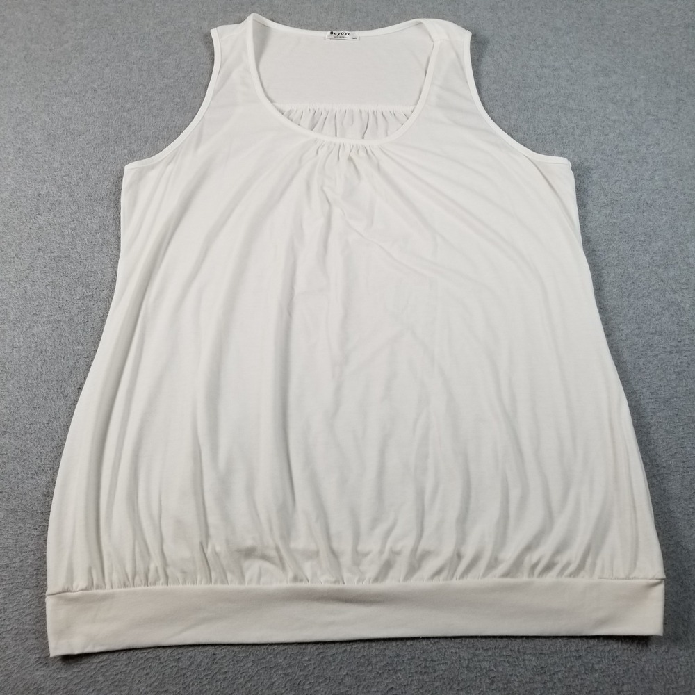 Beyove Tank Top Women's 2XL XXL White Sheer Sleeveless Scoop Neck Banded Hem
